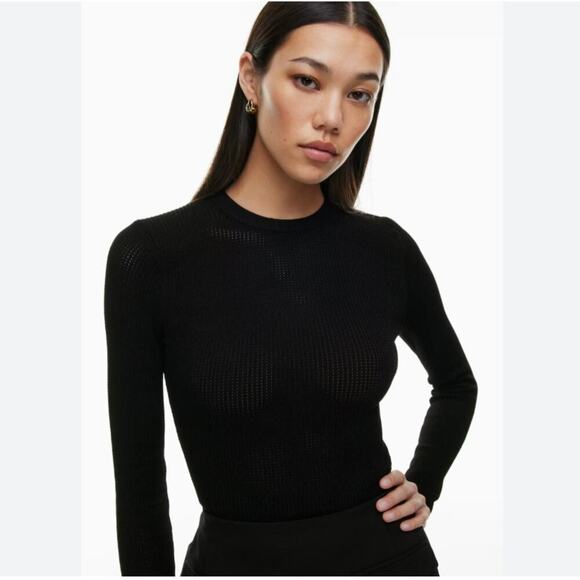 Babaton Tops - Babaton Waldorf Sculpt Knit Black Long-Sleeve Crewneck Top Shirt NWT Size Small